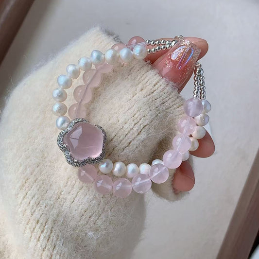 8mm Rose Quartz/Pearl Crystal Bracelet