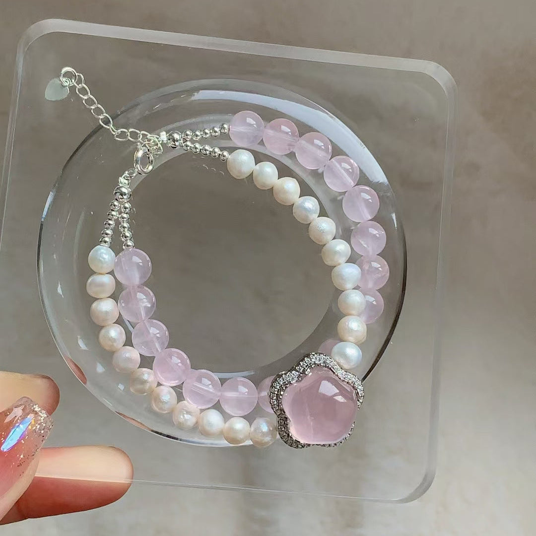 8mm Rose Quartz/Pearl Crystal Bracelet