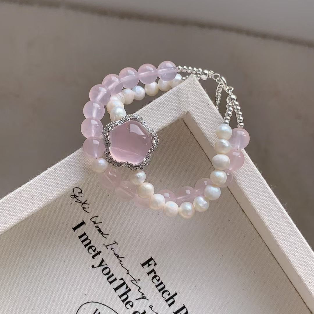 8mm Rose Quartz/Pearl Crystal Bracelet