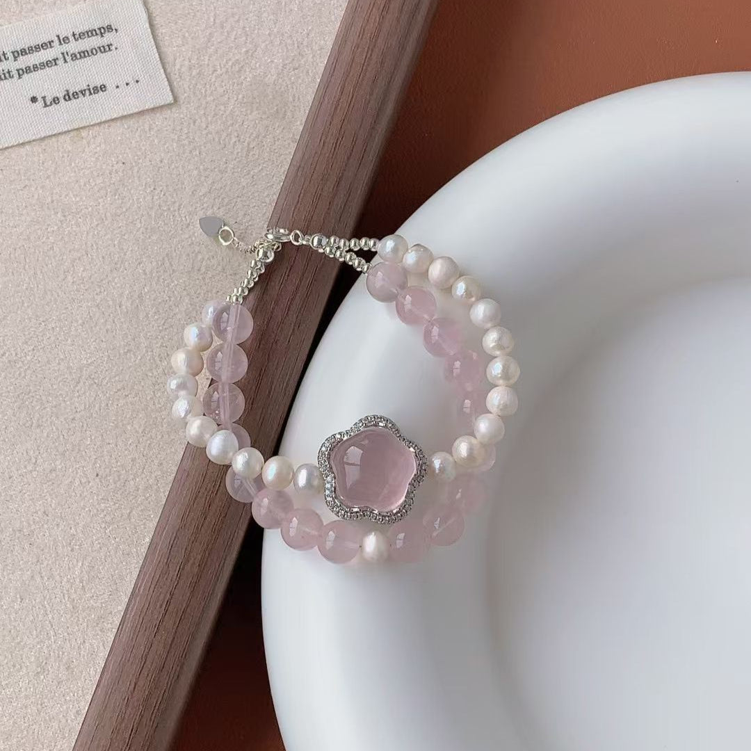 8mm Rose Quartz/Pearl Crystal Bracelet