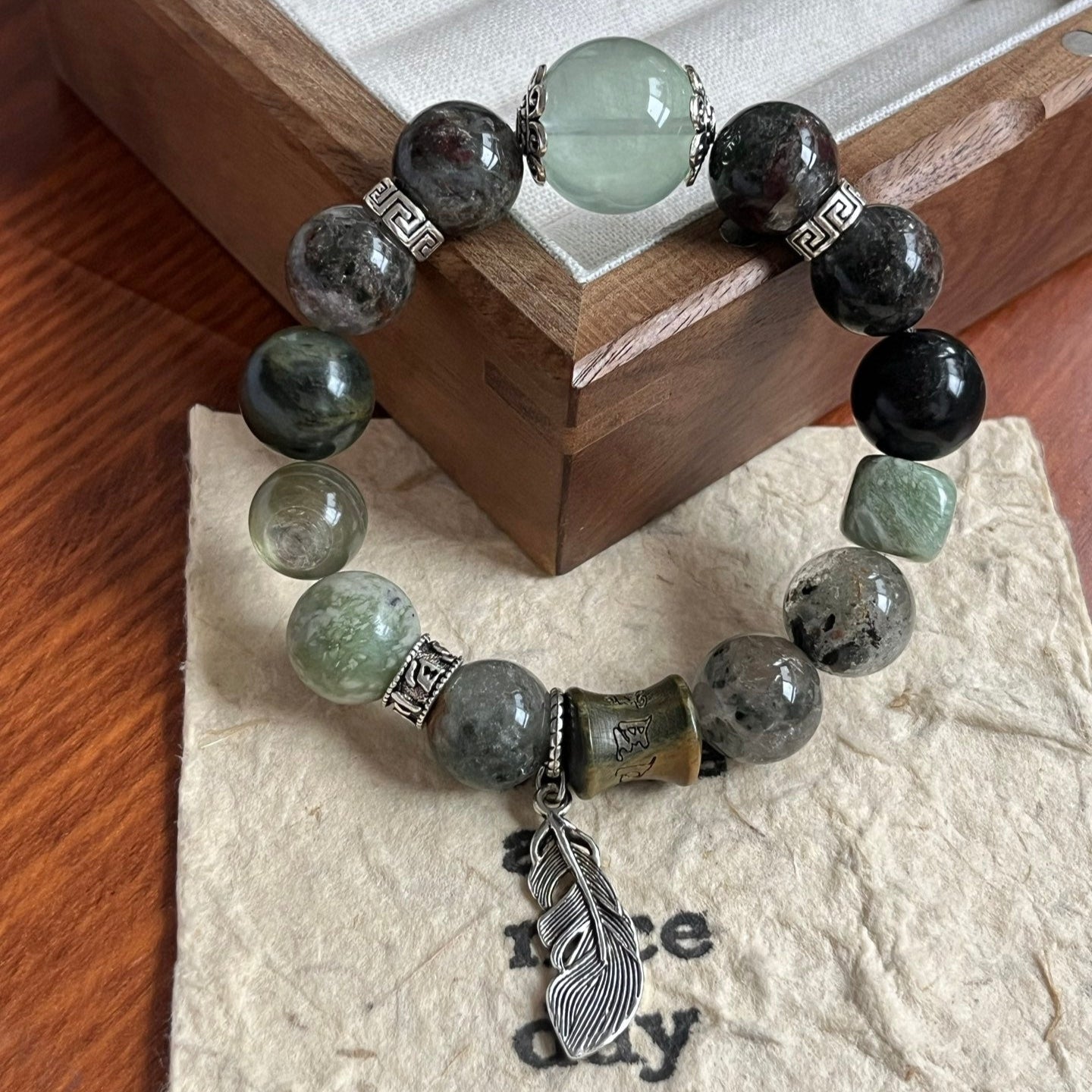 Green Mica/ Green Phantom/Green Fluorite/Serpentine jade Crystal Bracelet