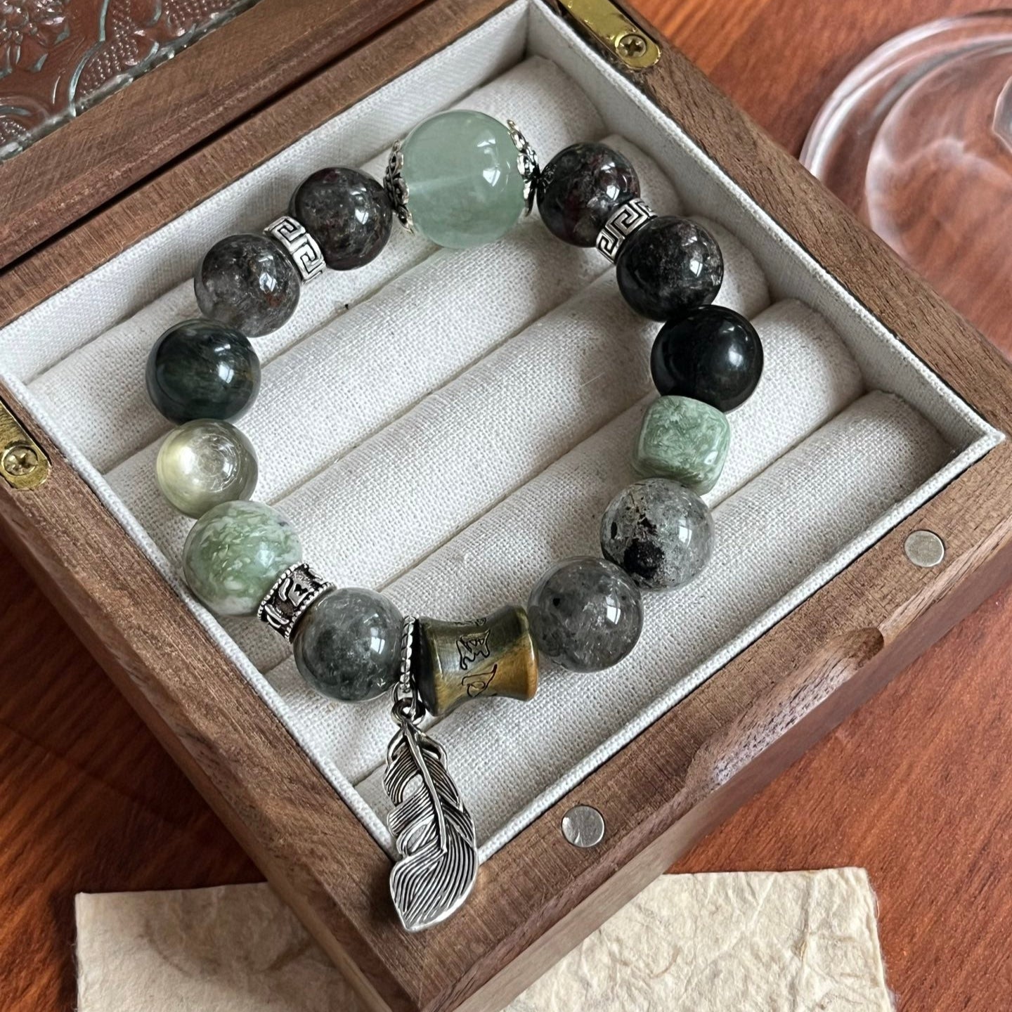 Green Mica/ Green Phantom/Green Fluorite/Serpentine jade Crystal Bracelet