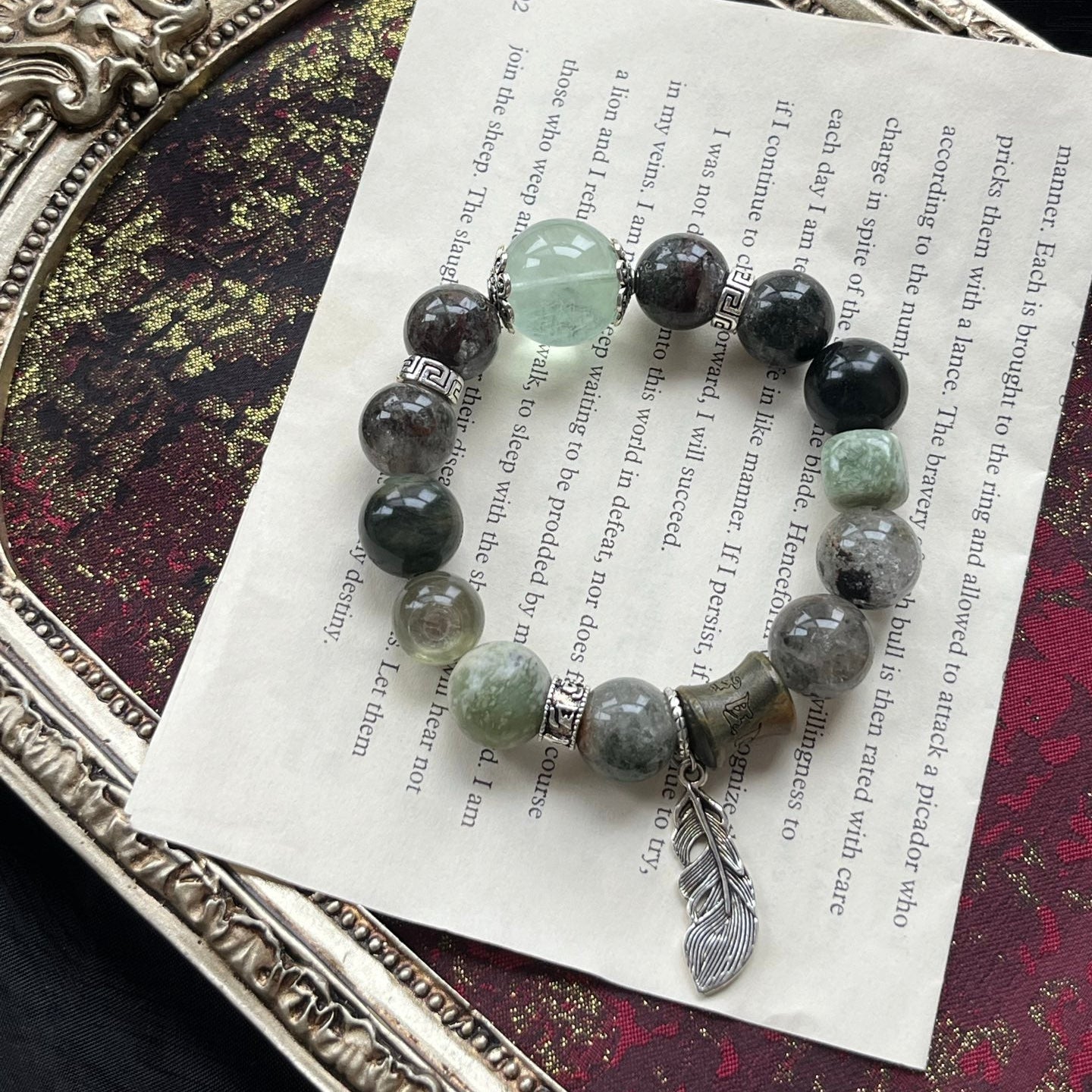 Green Mica/ Green Phantom/Green Fluorite/Serpentine jade Crystal Bracelet