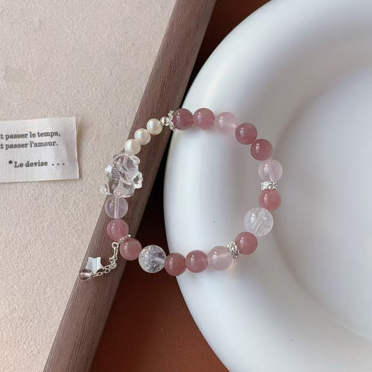 8-10mm Clear/Rose Quartz/Pearl Crystal Bracelet