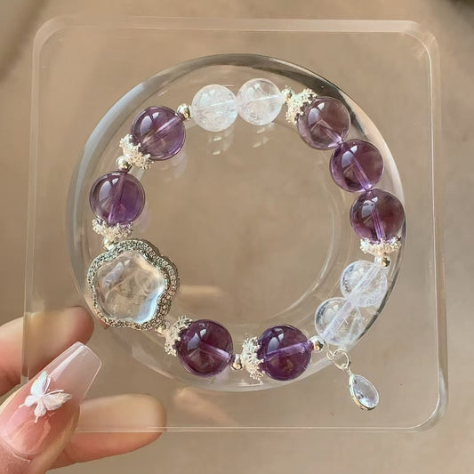 10-12mm Amethyst/Clear Crystal Bracelet