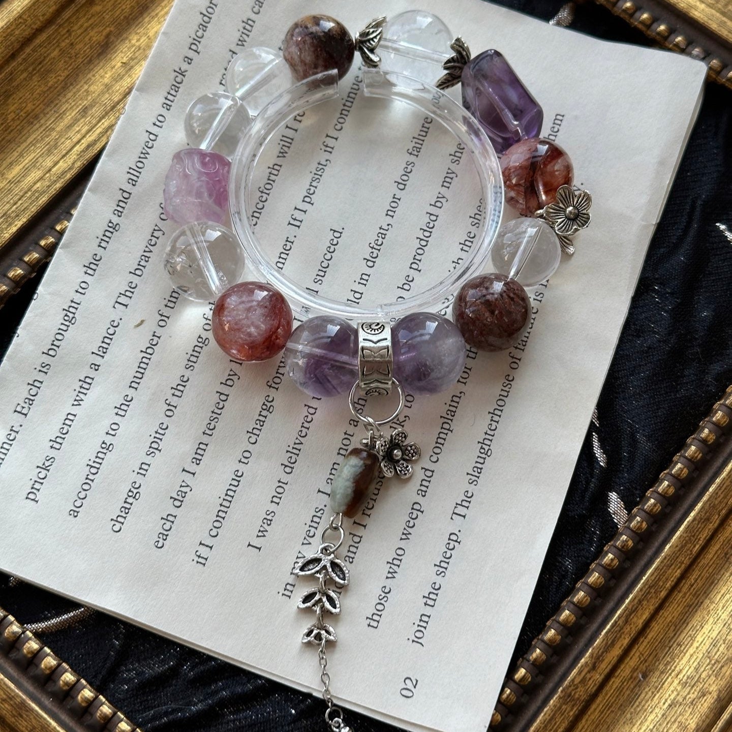 12-15mm Clear Quartz /Amethyst/Red Hematoid Quartz/Thousand Layer Phantom Crystal Bracelet