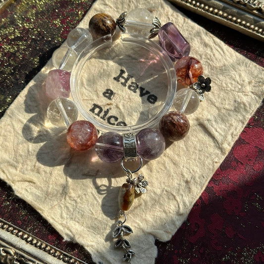 12-15mm Clear Quartz /Amethyst/Red Hematoid Quartz/Thousand Layer Phantom Crystal Bracelet