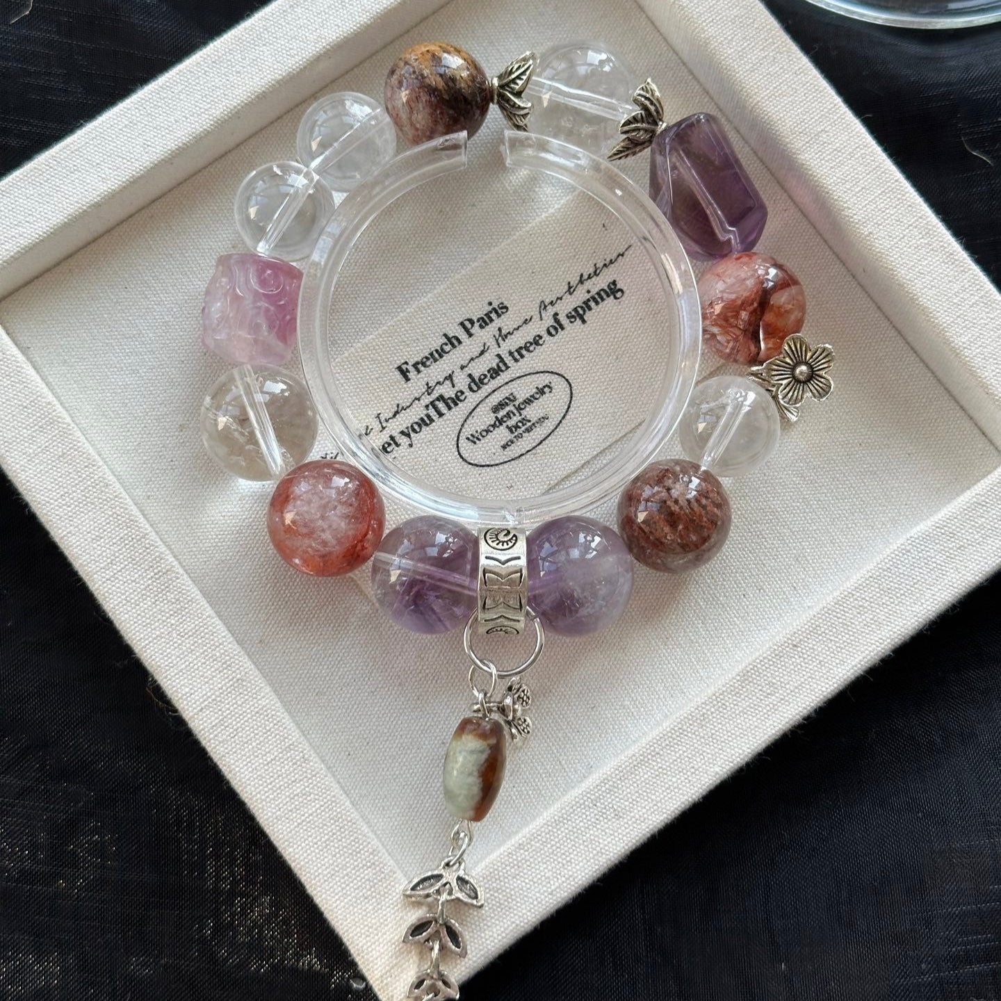 12-15mm Clear Quartz /Amethyst/Red Hematoid Quartz/Thousand Layer Phantom Crystal Bracelet