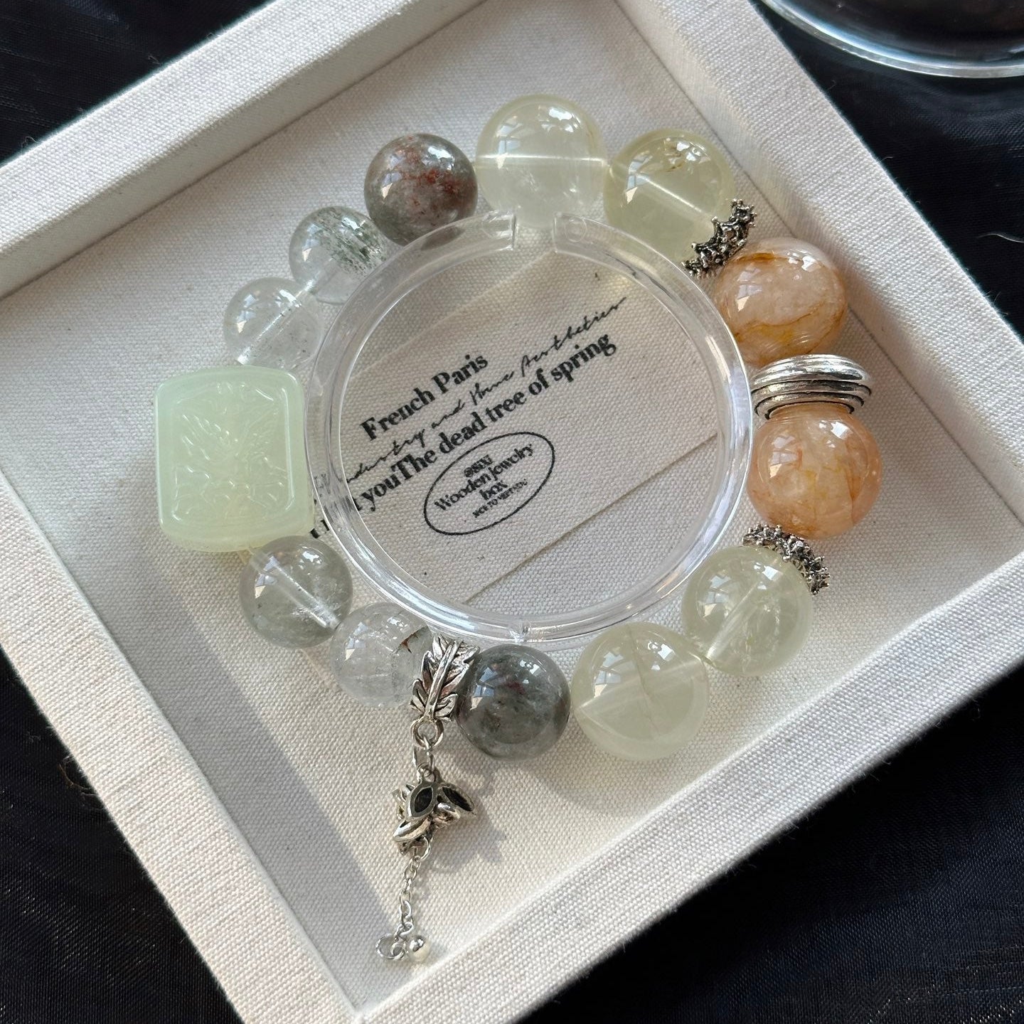 11-15mm Green Phantom/Lemon Quartz/Serpentine jade/Yellow Hematoid Quartz Crystal Bracelet