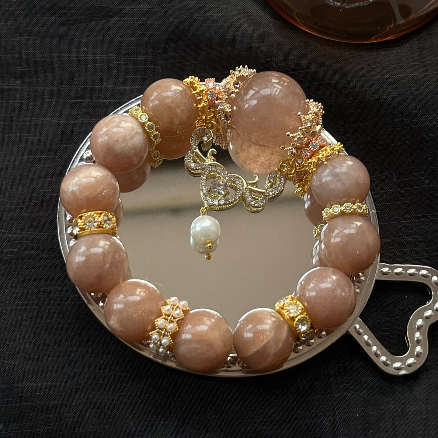 15-20mm Orange Moon Stone/Strawberry Quartz Crystal Bracelet