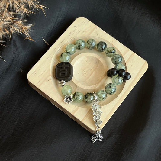 11-12mm Prehnite/Obsidian/Tambac Crystal Bracelet