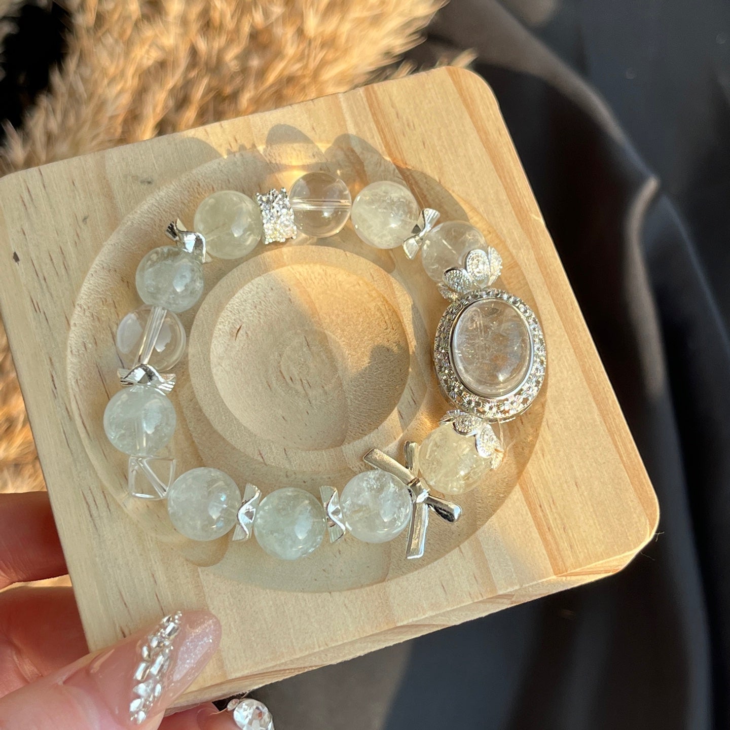 11mm Clear Quartz/Green Azeztulite Crystal Bracelet