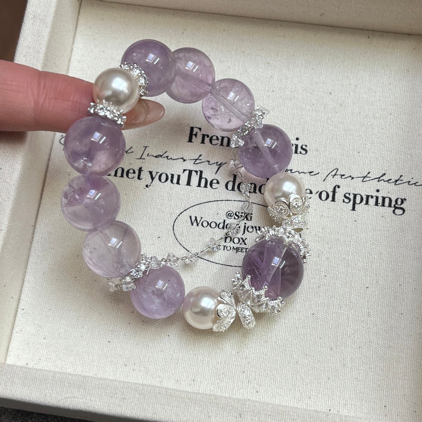 14mm Amethyst/Pearl Crystal Bracelet