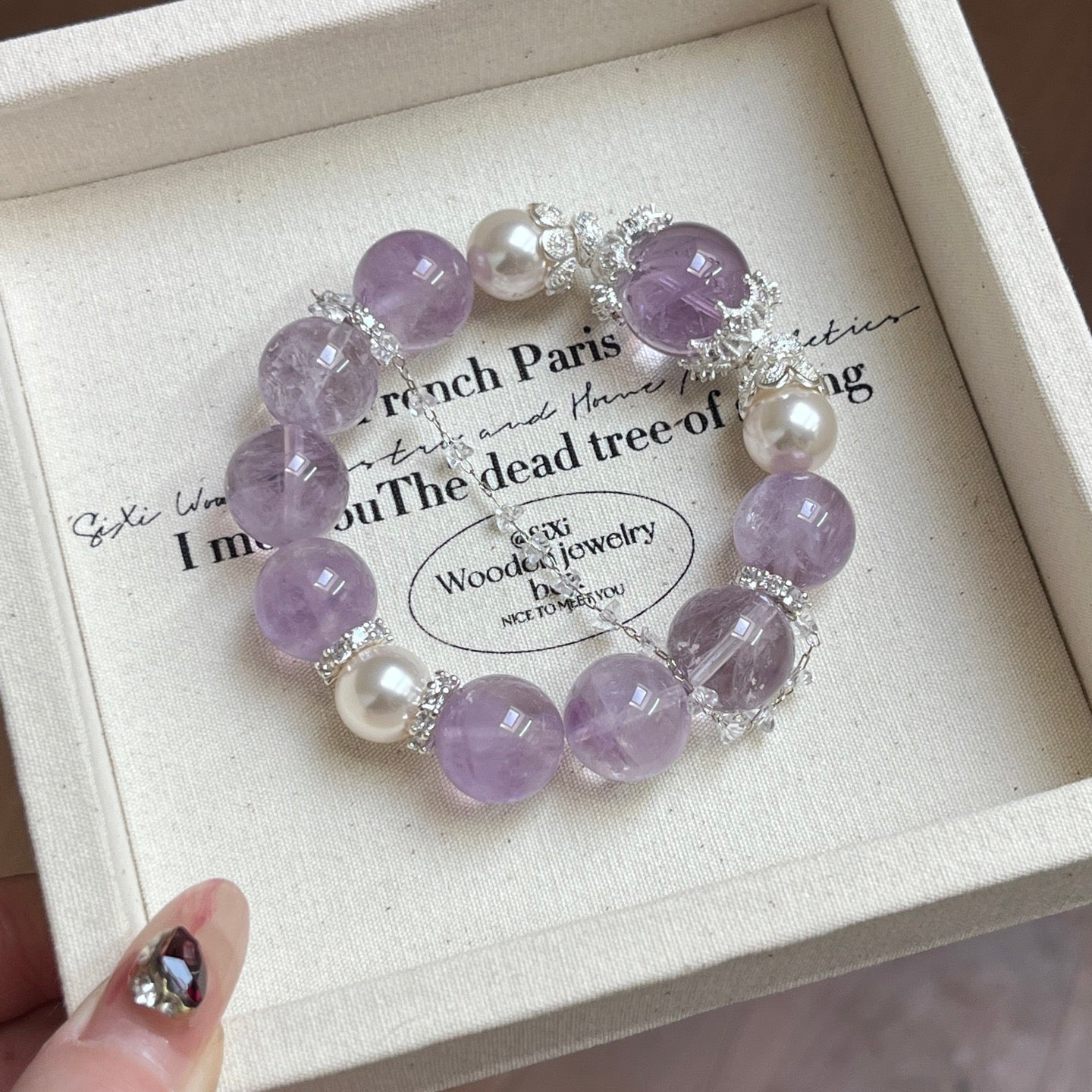 14mm Amethyst/Pearl Crystal Bracelet