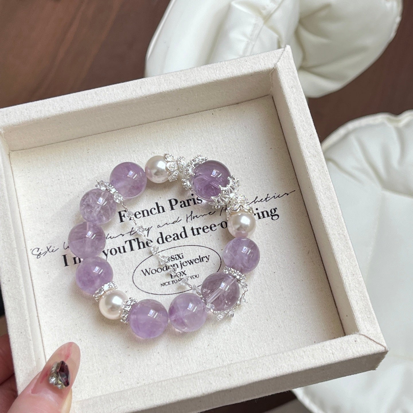 14mm Amethyst/Pearl Crystal Bracelet