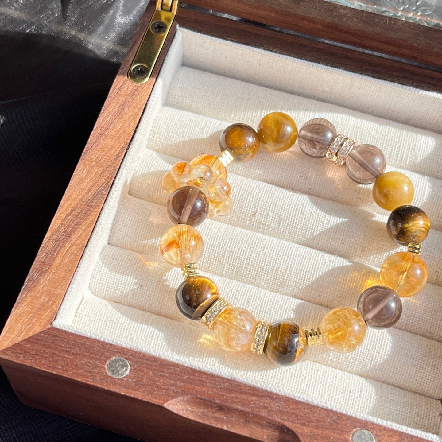 11mm Smoky Quartz/Citrine/Yellow Tigerite Crystal Bracelet