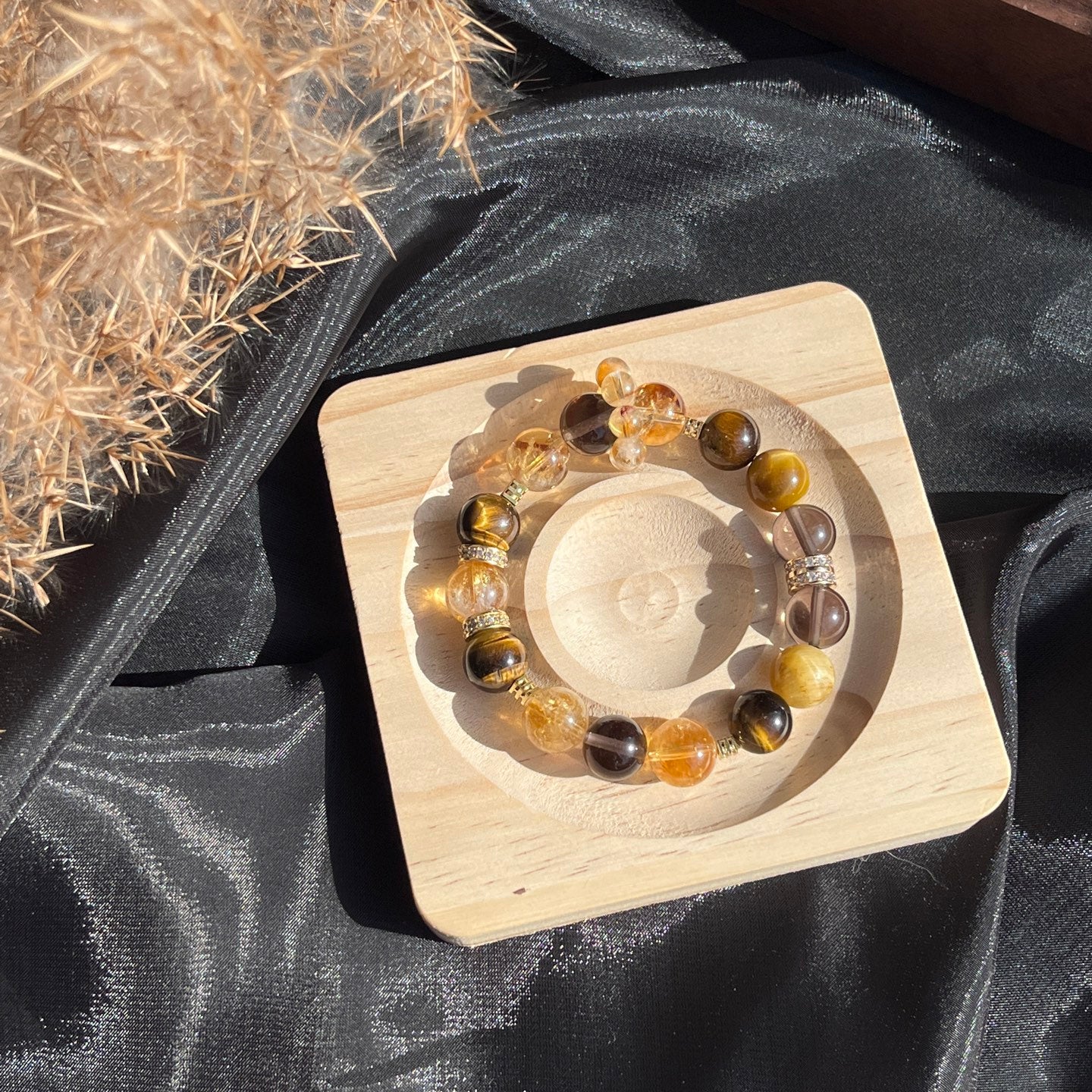 11mm Smoky Quartz/Citrine/Yellow Tigerite Crystal Bracelet