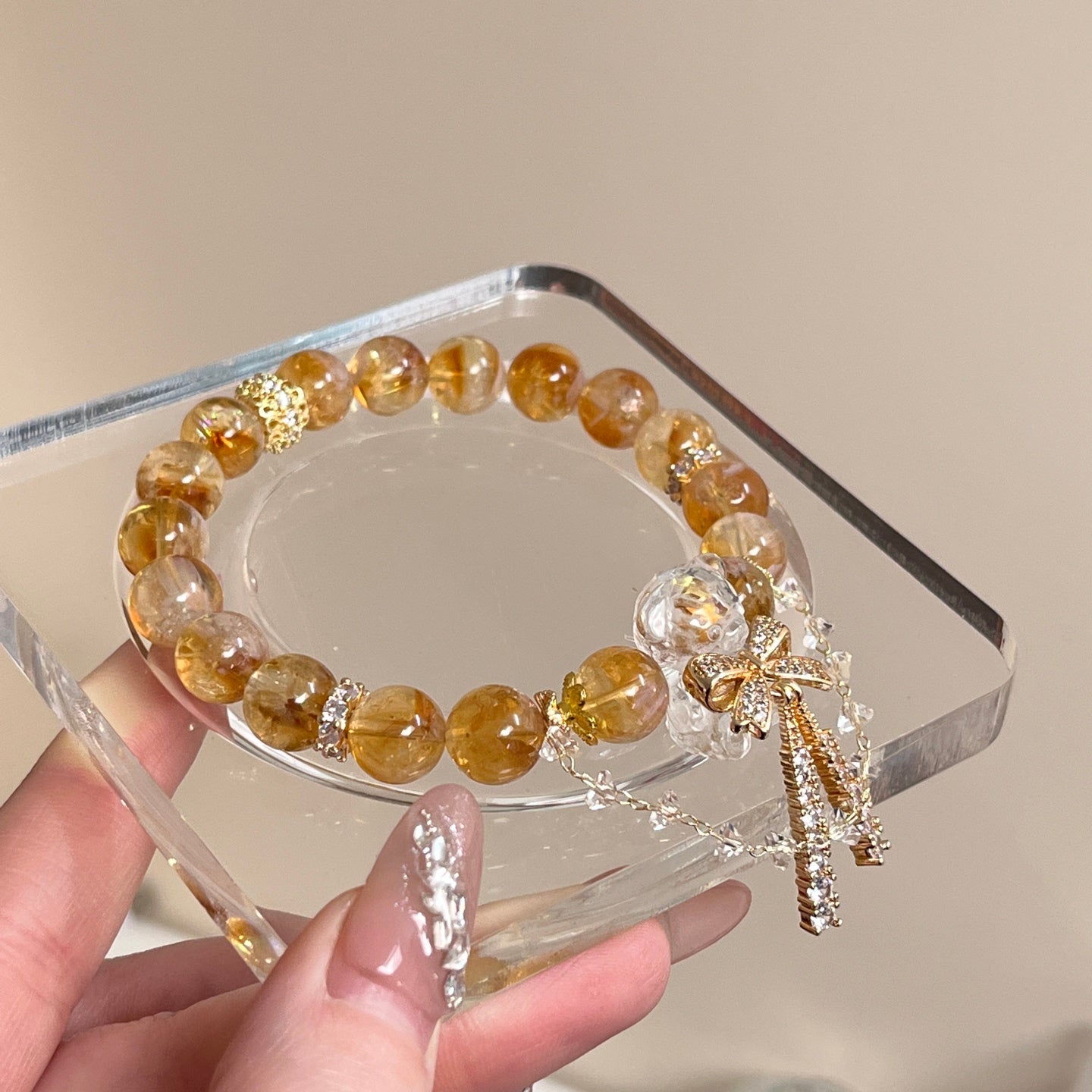 7-8mm Clear Quartz Bear/Citrine Crystal Bracelet