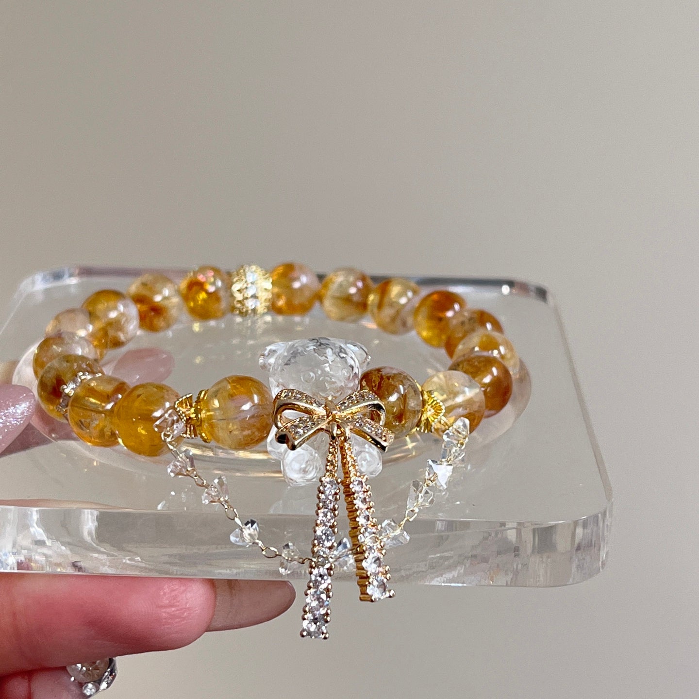 7-8mm Clear Quartz Bear/Citrine Crystal Bracelet