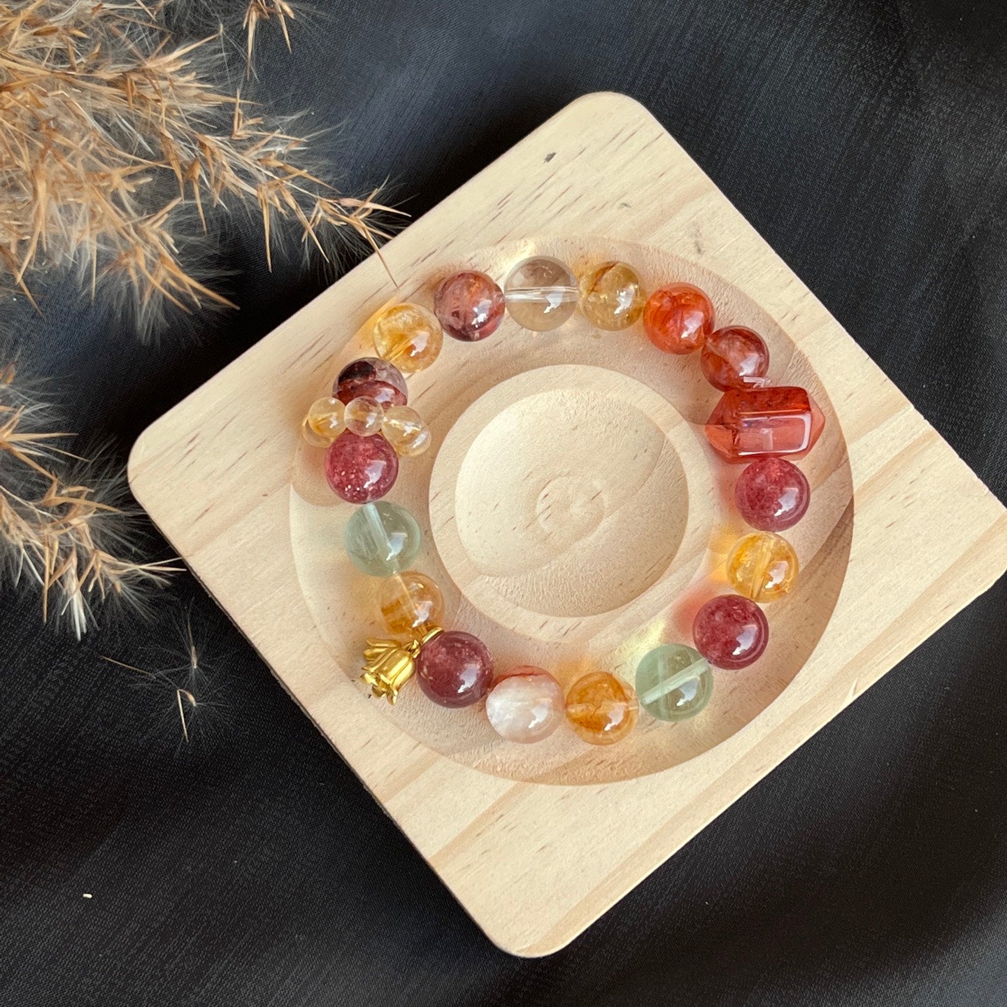 10-11mm Strawberry Quartz/Red Hematoid Quartz/Citrine/Green Fluorite/Clear Quartz Crystal Bracelet