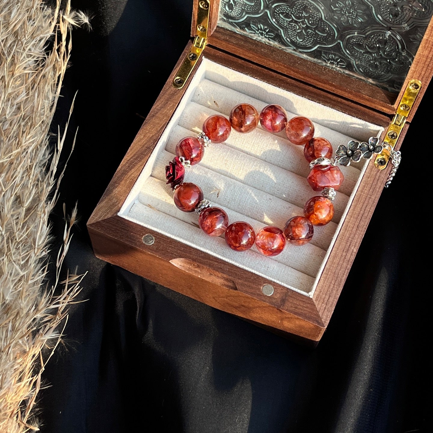 12mm Red Hematoid Quartz Crystal Bracelet