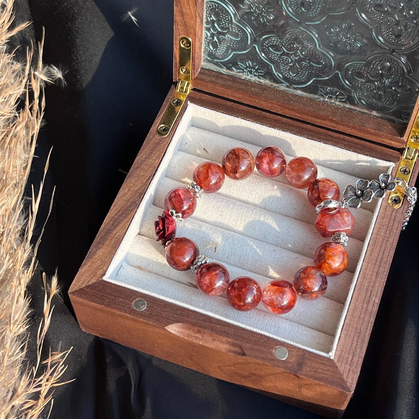 12mm Red Hematoid Quartz Crystal Bracelet