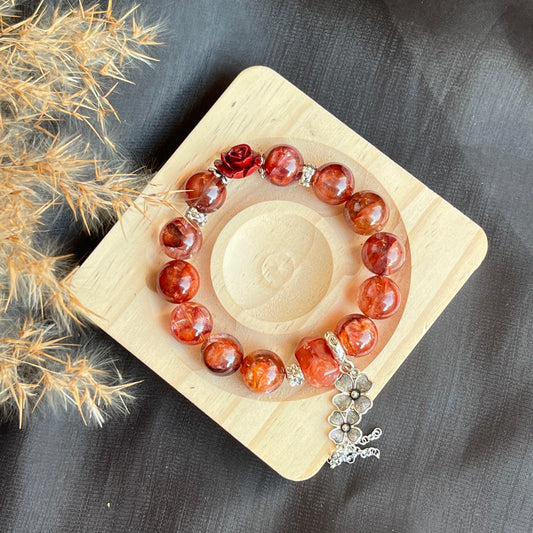 12mm Red Hematoid Quartz Crystal Bracelet