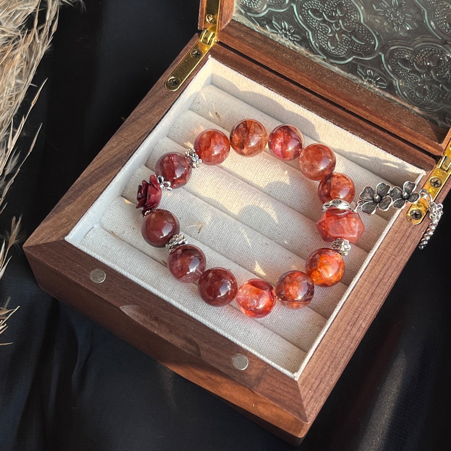 12mm Red Hematoid Quartz Crystal Bracelet