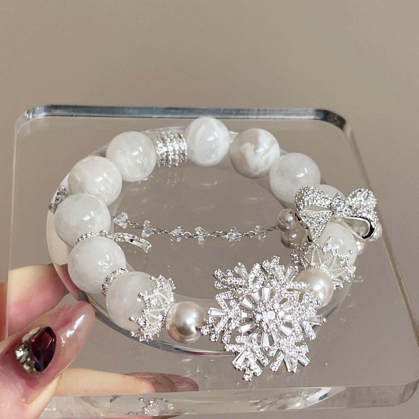 12-13mm Snowflake Phantom Quartz Crystal Bracelet