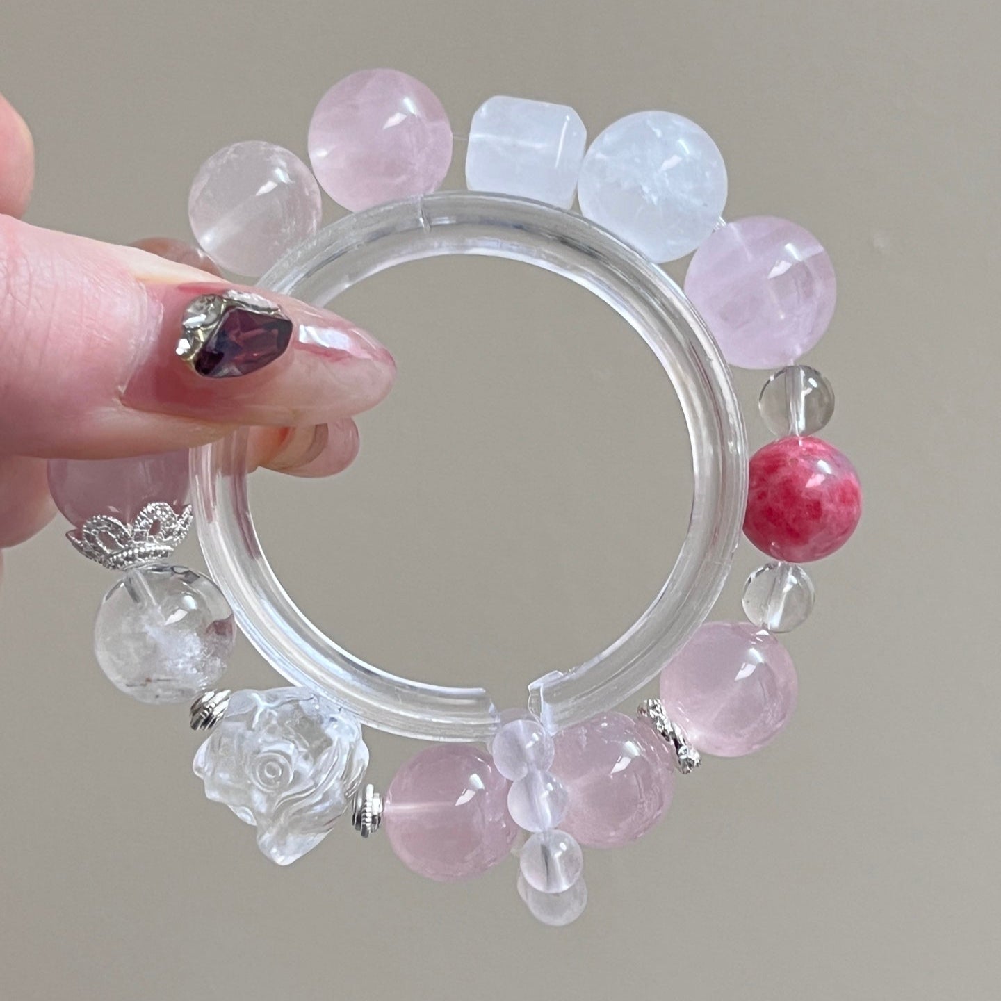 12mm Rose Quartz/Phantom Quartz Crystal Bracelet