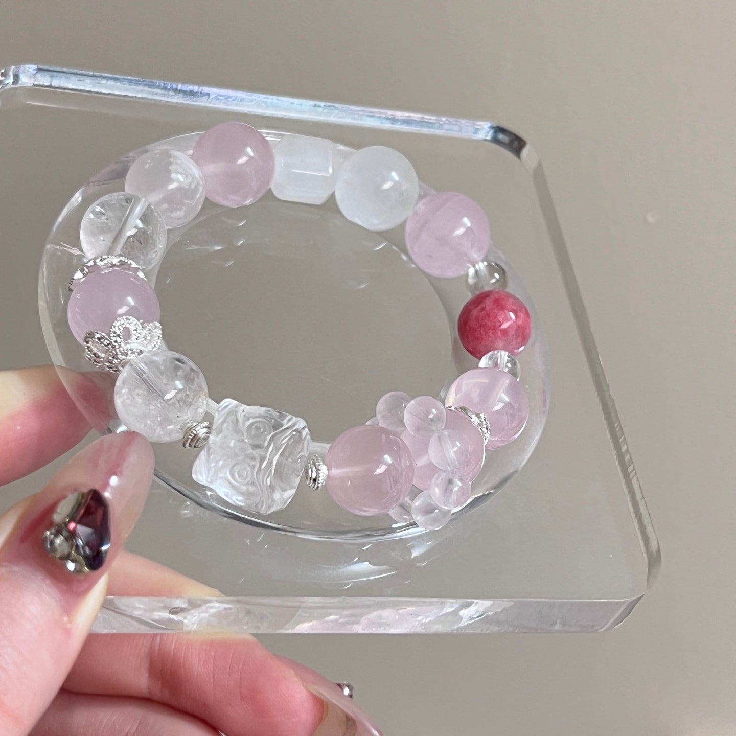 12mm Rose Quartz/Phantom Quartz Crystal Bracelet